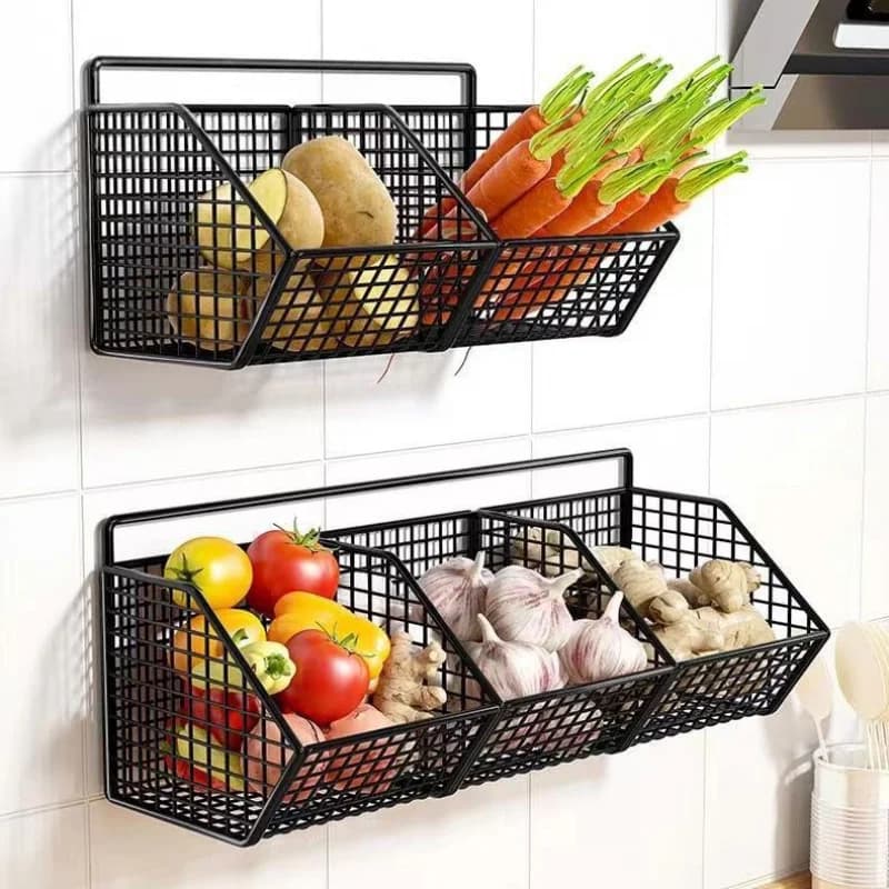 Wall Mounted Kitchen Storage Basket Suitable for Durable Metal Wire Storage of Spices, Garlic, Onions, and Vegetables - 2