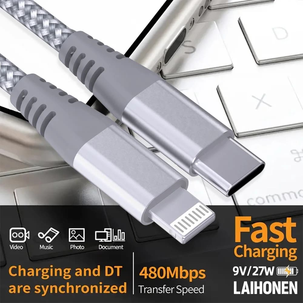 LAIHONEN 1 Pack MFi Certified USB C to Lightning Nylon Braided Fast Charging Cable 1M 2M 3M for iPhone 13 12 11 Pro Max - 5