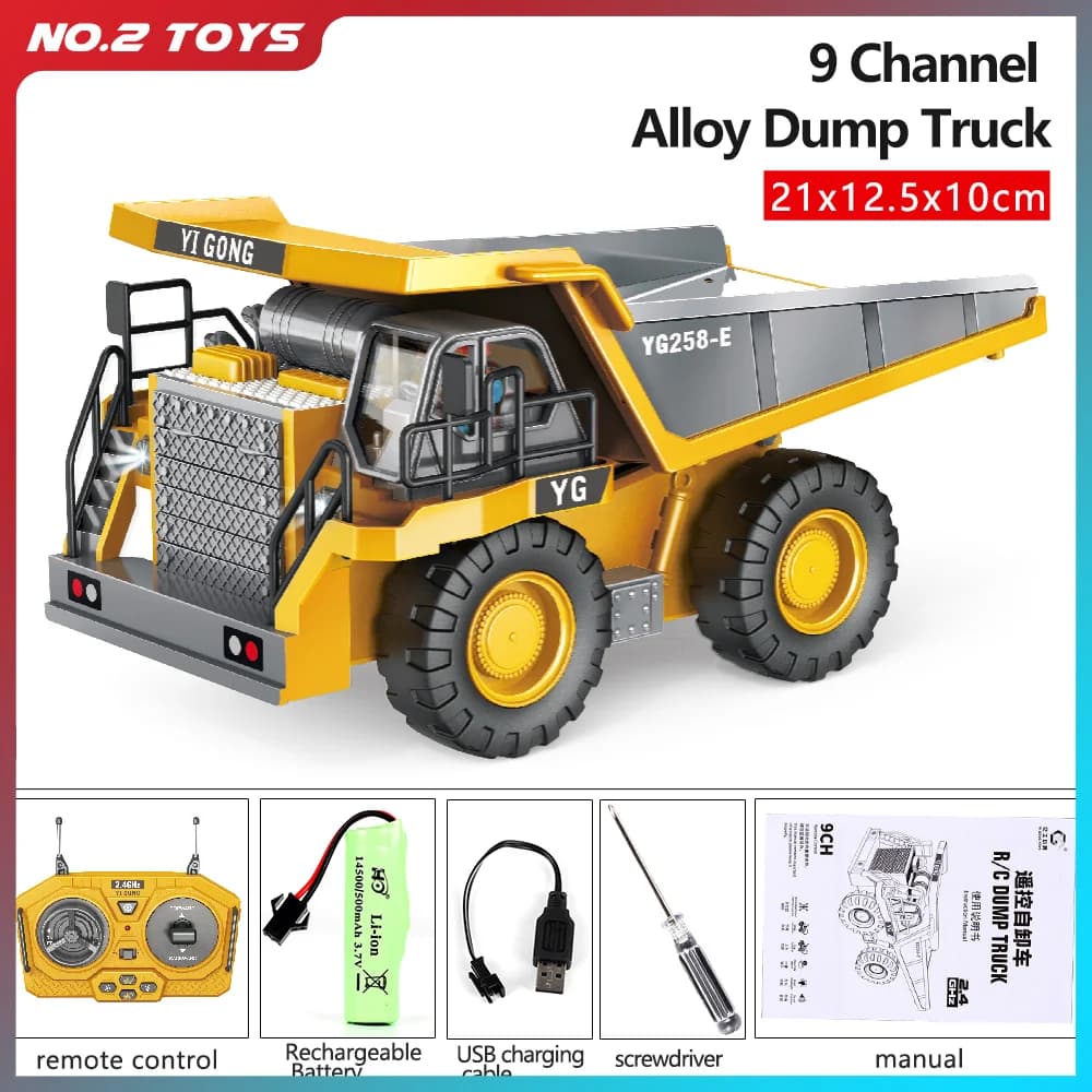 شاحنات قلابة هندسية للتحكم عن بعد 2.4 جيجاهرتز 1/20 سيارة شاحنة قلابة من سبيكة التحكم عن بعد 9 قنوات مع أضواء هدية لعبة للأولاد