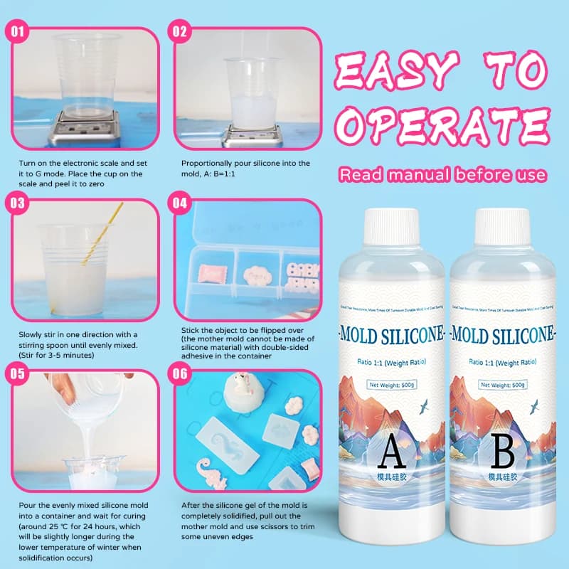 مجموعة سيليكون لصنع القوالب AB 1:1، مطاط سائل لصنع القوالب سريع الشفاء، مجموعة سيليكون لصنع القوالب 200 جرام و500 جرام - 5