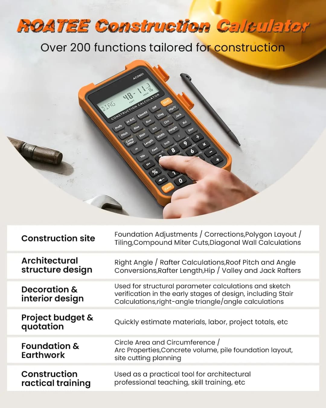 Construction Calculator with Writing Tablet Industrial & Scientific ROATEE Engineering Calculator for Contractor Concrete Pocket - 5