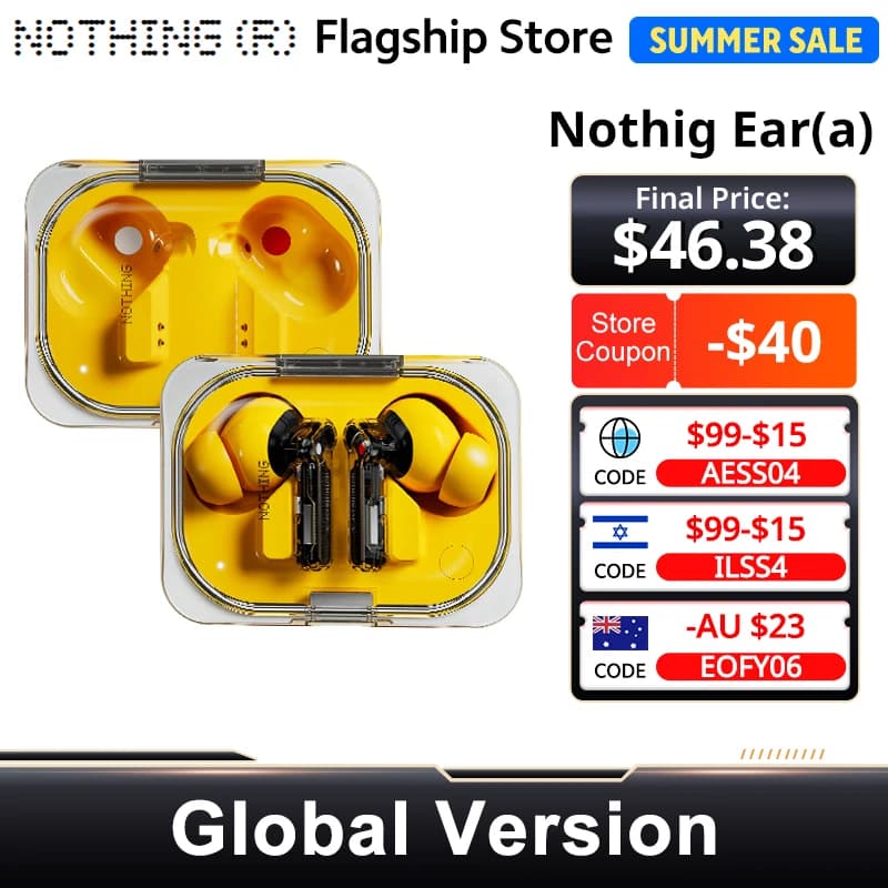 الإصدار العالمي Nothing Ear (a) سماعة بلوتوث  45dB إلغاء الضوضاء النشط ANC ديناميكي 42.5 ساعة استماع تصميم عصري