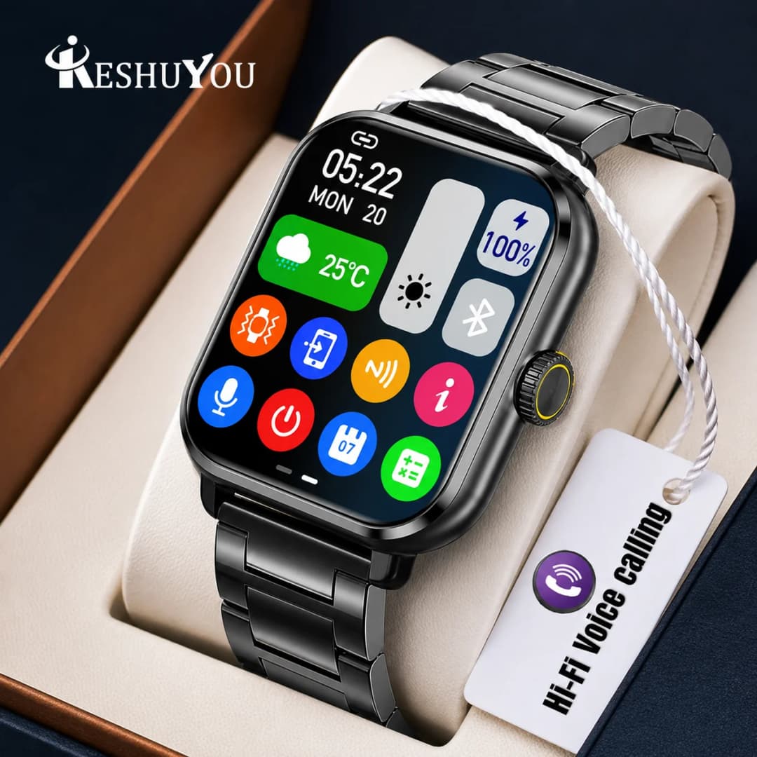 KESHUYOU New Smart Watch 2.01" HD Display Bluetooth Call Message Alert Sports Mode Fitness Tracker for Men Women