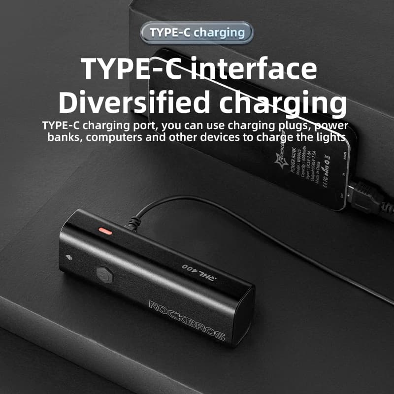 ROCKBROS 200LM 400LM إضاءة دراجة نوع-C شحن LED إضاءة أمامية للدراجات مصباح أمامي من الألومنيوم MTB إضاءة فلاش للطريق إضاءة دراجة - 6