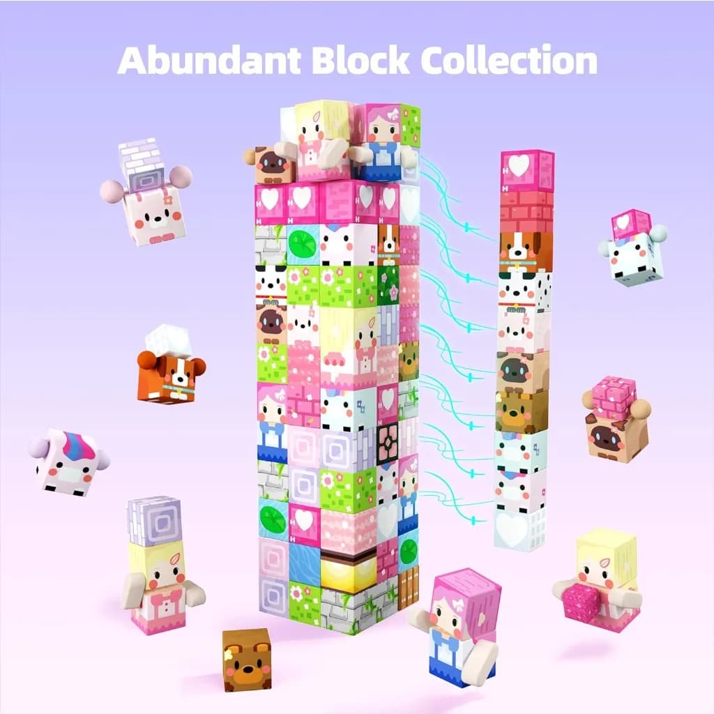 Magnetic Building Blocks Mine World Magnet Pink Girly Heart Blossom Cave Plant Zombies Cubes Set Brick Cube Toys Children Gifts - 4