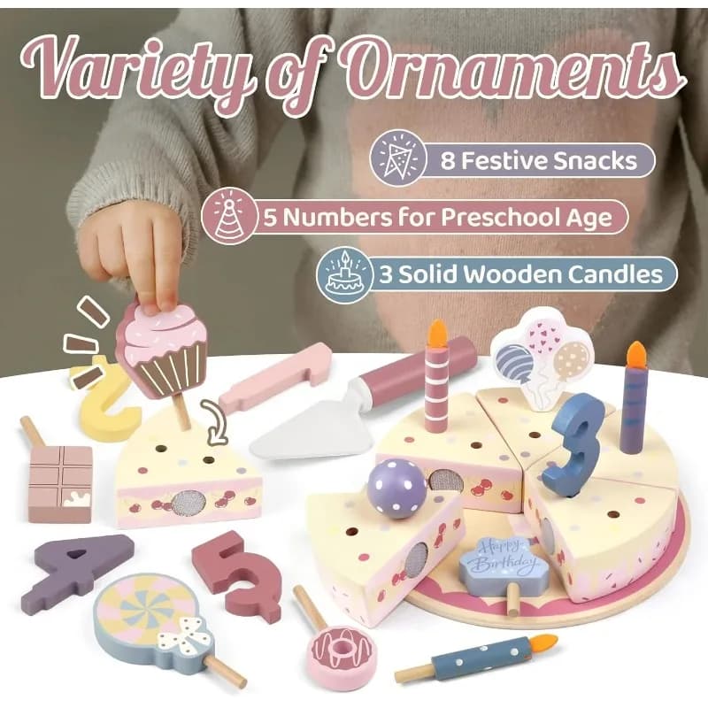 Wooden Kids Kitchen Toys Simulation Birthday Cake Toy Pretend Play Cutting Food Game Children Role Play Toy Gifts for Boy Girl - 4