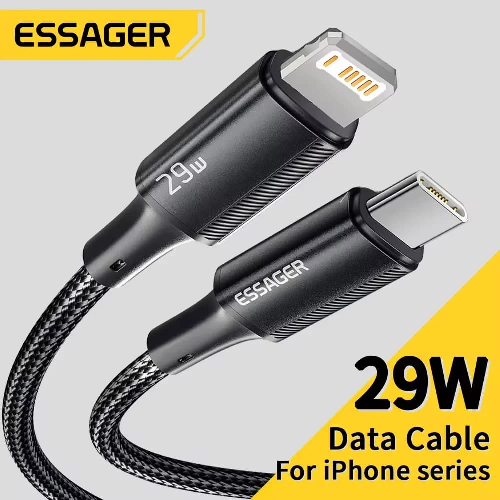 كابل إيساجر USB C لهاتف آيفون 14 و13 و12 و11 برو ماكس وXs و8 بلس وآيباد وماك بوك سلك شحن سريع 29 واط PD نوع C إلى لايتنينج