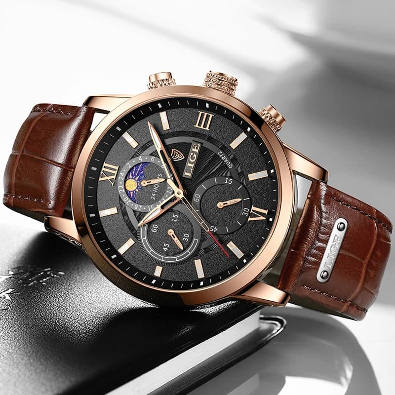 LIGE 2024 New Mens Watches Top Brand Luxury Brown Leather Casual Quartz Watch Men Sport Waterproof Clock Watch Relogio Masculino - 3