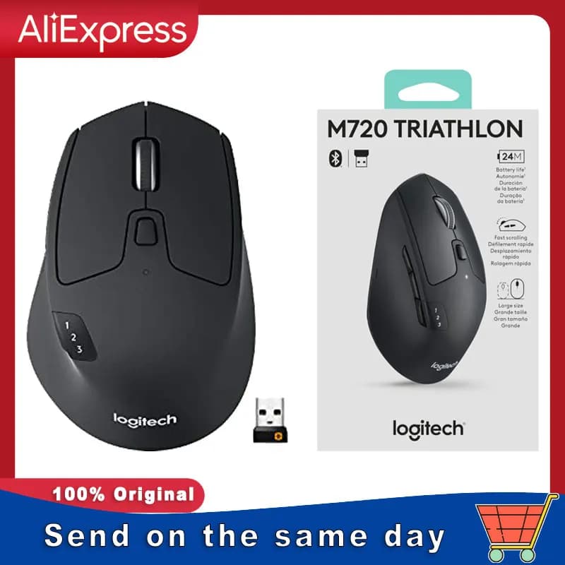 Logitech M720 Wireless Mouse Bluetooth & Unifying Dual-Mode Multi-Device Switching for Office/Home/Laptop Use