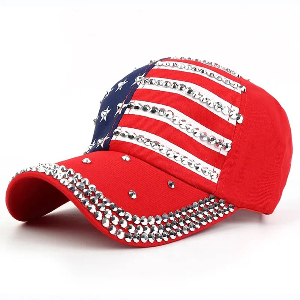 Men Women Baseball Cap USA Flag Diamond Rivet Brand Snapback  Unisex Adjustable Rap Rock Hats Fashion Gorras - 4