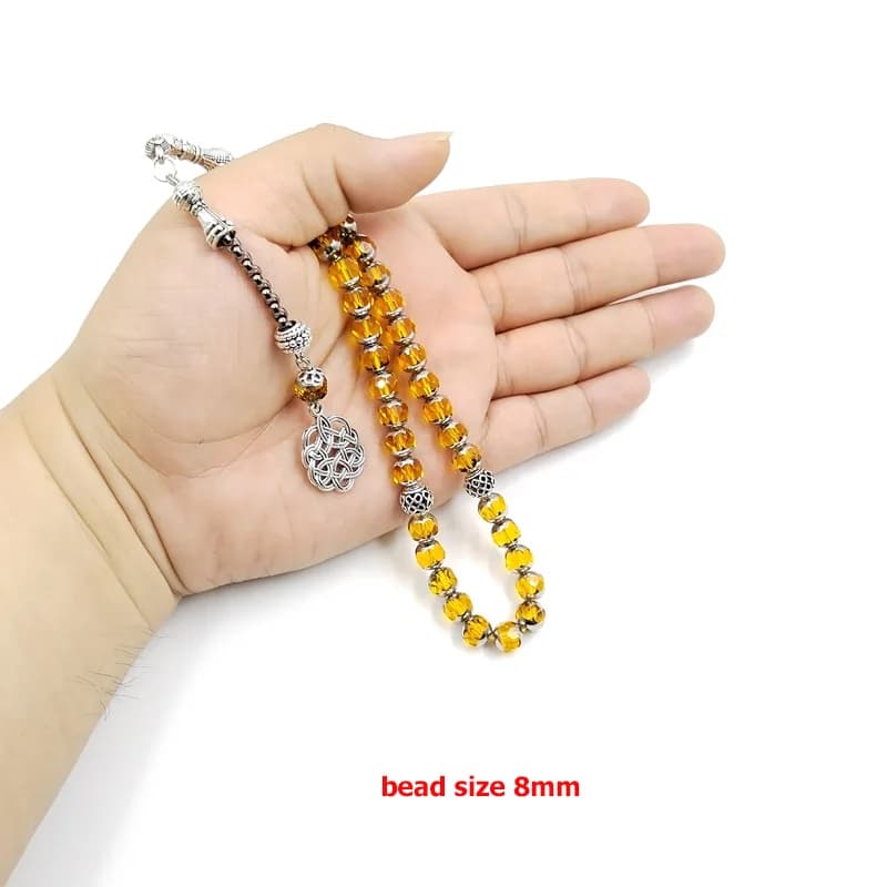 سبحة كريستال أصفر 33 حبة هدية عربية مسبحة إسورة مسلمة إكسسوارات موضة إسلامية - 6