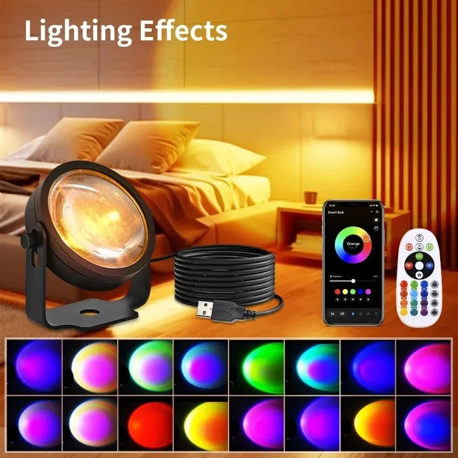 Tuya Smart Led Sunset Projector Lamp Smart Life App IR التحكم عن بعد RGB جو الأضواء ضوء الليل للتصوير الفوتوغرافي للحفلات - 6