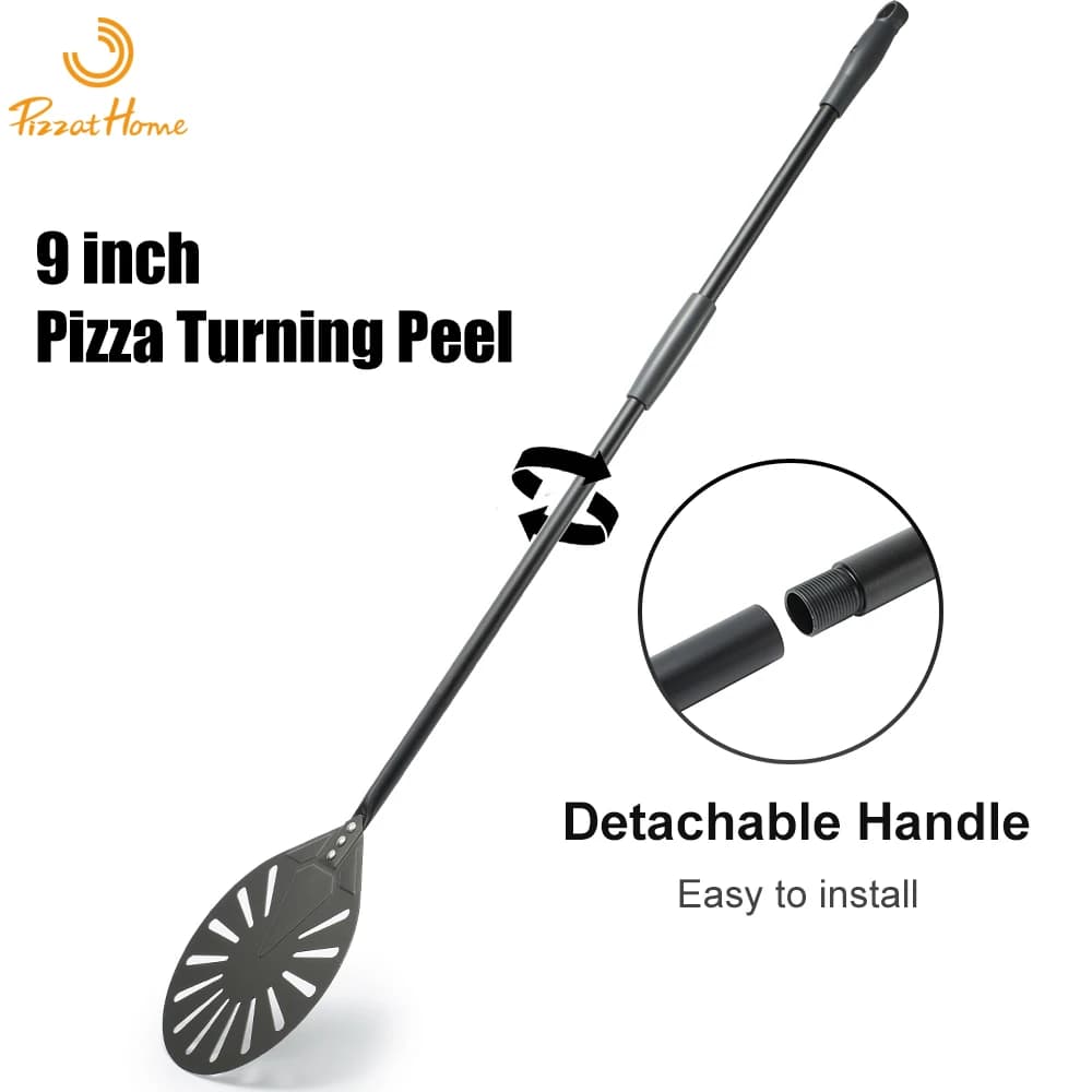 PizzAtHome 9 بوصة بيتزا قشر 47 بوصة مقبض طويل البيتزا تحول قشر 9 بوصة البيتزا مجرفة شعار الليزر ملحقات فرن البيتزا