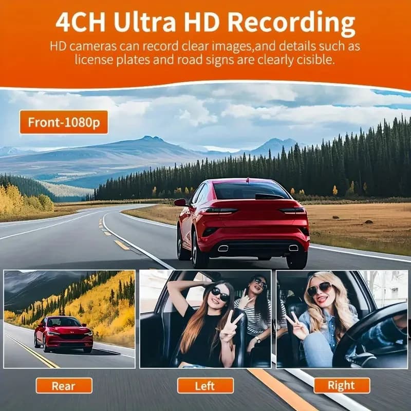 360° Car DVR Dash Cam 4 Lens Front Rear Left Right Inside IPS Screen Rotatable Lens Night Vision 24H Parking G-Sensor Black Box - 2