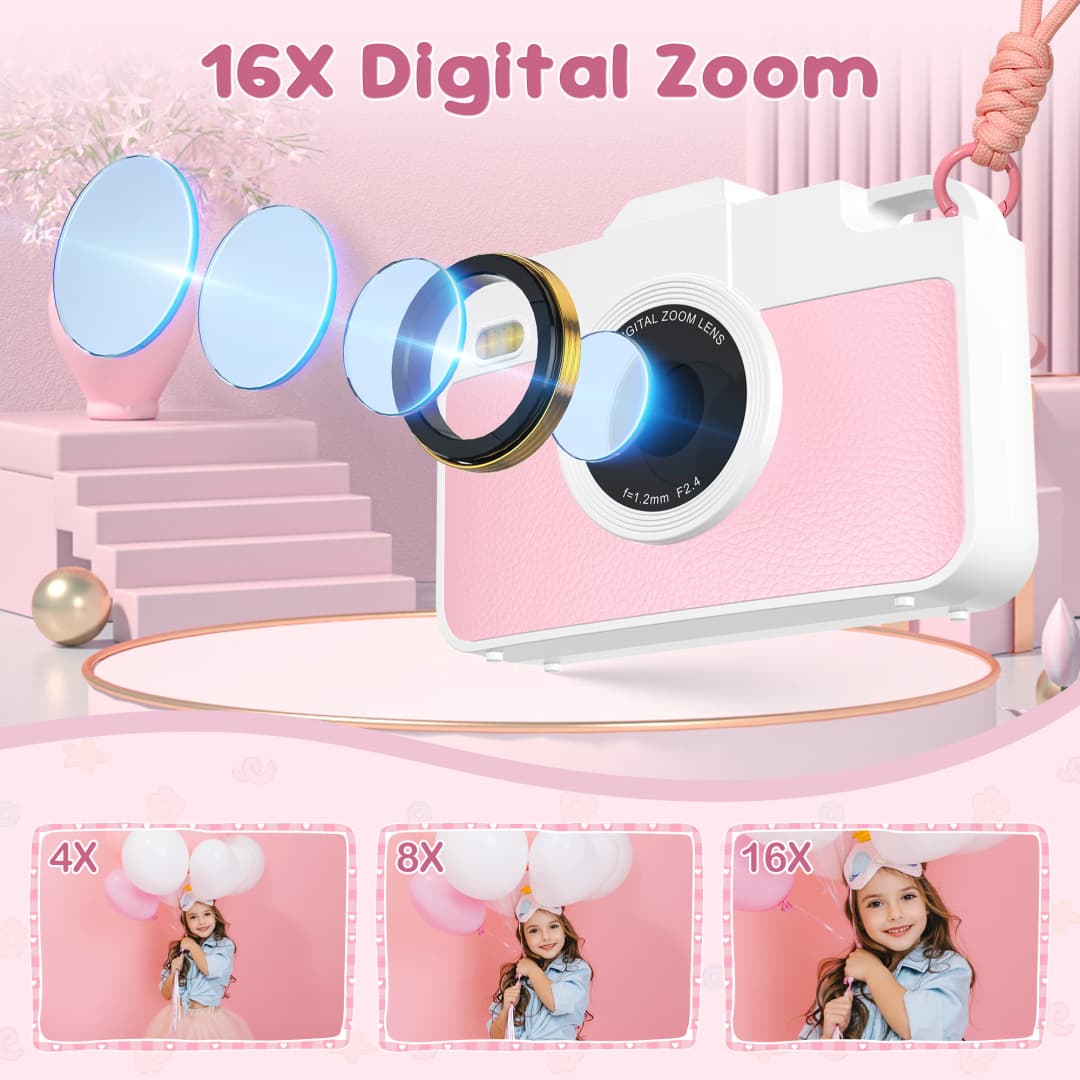 كاميرا تصوير للأطفال بدقة 48 ميجابكسل، تكبير 16X، عدسة مزدوجة، مسجل فيديو رقمي، كاميرا سيلفي للمبتدئين - 5