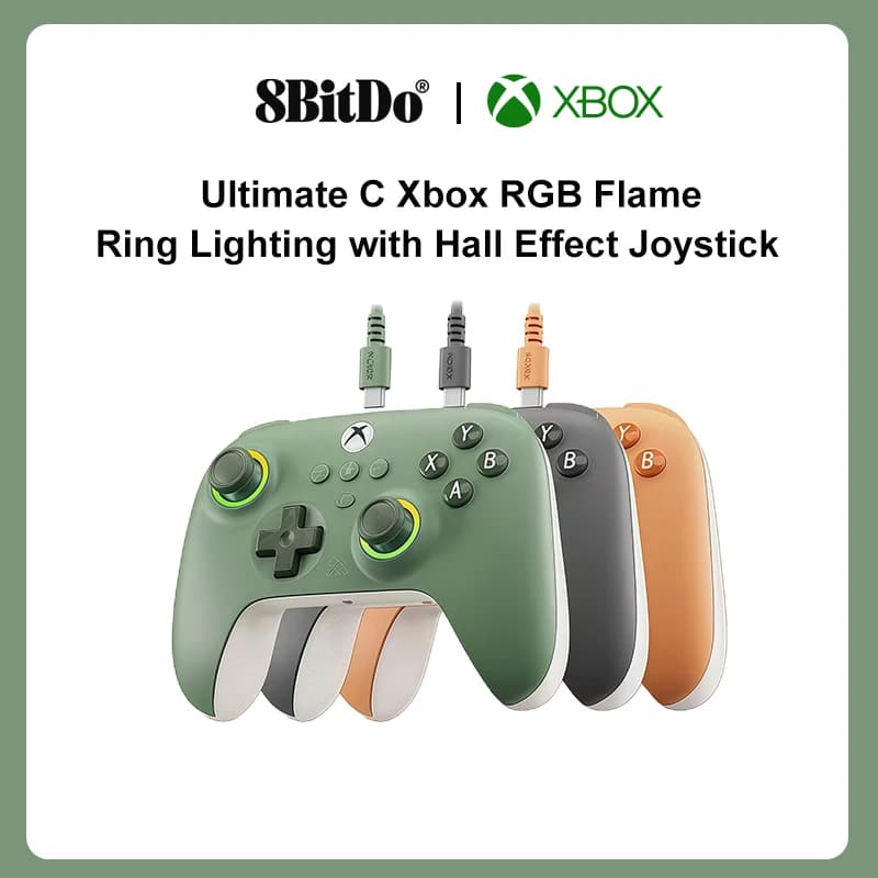 8BitDo Ultimate C Wired Controller For Xbox Series S, X, Xbox One RGB Lighting Fire Ring Hall Effect Joysticks For Windows 10/11
