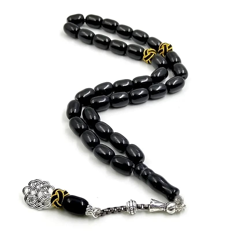 Tasbih natural black agate stone Barrel shape bracelet Handmade Trabizon misbaha Muslim ADHA gift turkish design prayer beads - 5