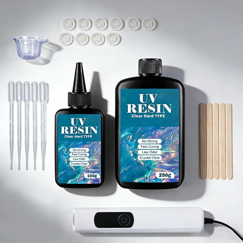 مجموعة راتنج الأشعة فوق البنفسجية مع ضوء محدث، نوع صلب وشفاف لصنع قوالب المجوهرات والحرف اليدوية - 5
