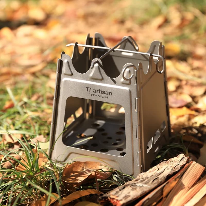 Tiartisan Outdoor Pure Titanium / Stainless Steel Wood Stove Portable Hinge Design Camping Stove Foldable Firewood Grill Stove - 2
