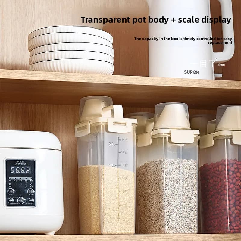 1.75/ 2.5/3L صندوق تخزين الحبوب والحبوب المتنوعة للطعام، خزان تخزين دلو الأرز، خزان الختم، أدوات المطبخ الجديدة - 3