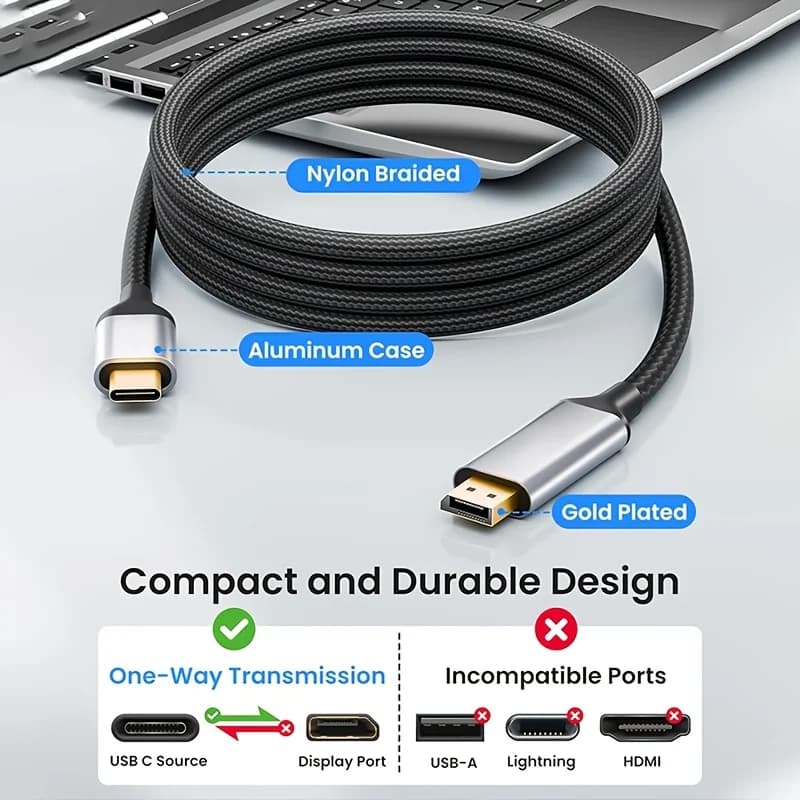 كابل متوافق مع DP من ASUS من USB-C إلى DP بدقة 8K@60Hz من نوع C2.1 إلى عرض 4K بدقة 144Hz من نوع 1.4 كابل Thunderbolt 3 4 لـ MacBook - 3
