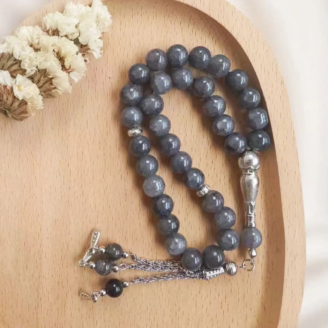 33 Beads 10mm Dragon Vein Stone Tasbih, Cracked Glass Prayer Beads for Ramadan Gift, Islamic Fashion Accessory - 3