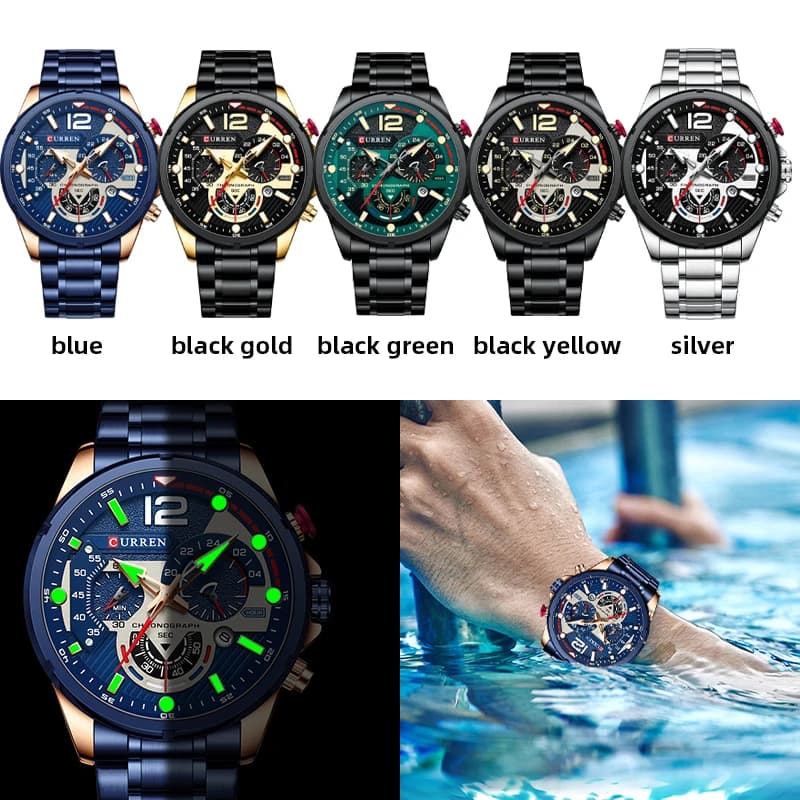 CURREN Casual Business Chronograph Waterproof Stainless Steel Watch Mens New Luxury Fashion Quartz Men wristwatch  часы мужские - 6