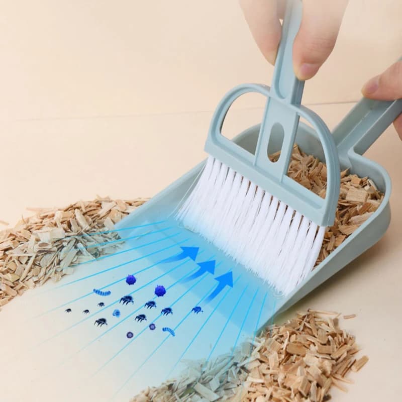 مجموعة مكنسة صغيرة للتنظيف، أدوات تنظيف للهامستر، مجموعة مكنسة ومجرفة لتنظيف قفص الحيوانات الأليفة ومرحاض خنزير غينيا وقصرية الأرانب - 5