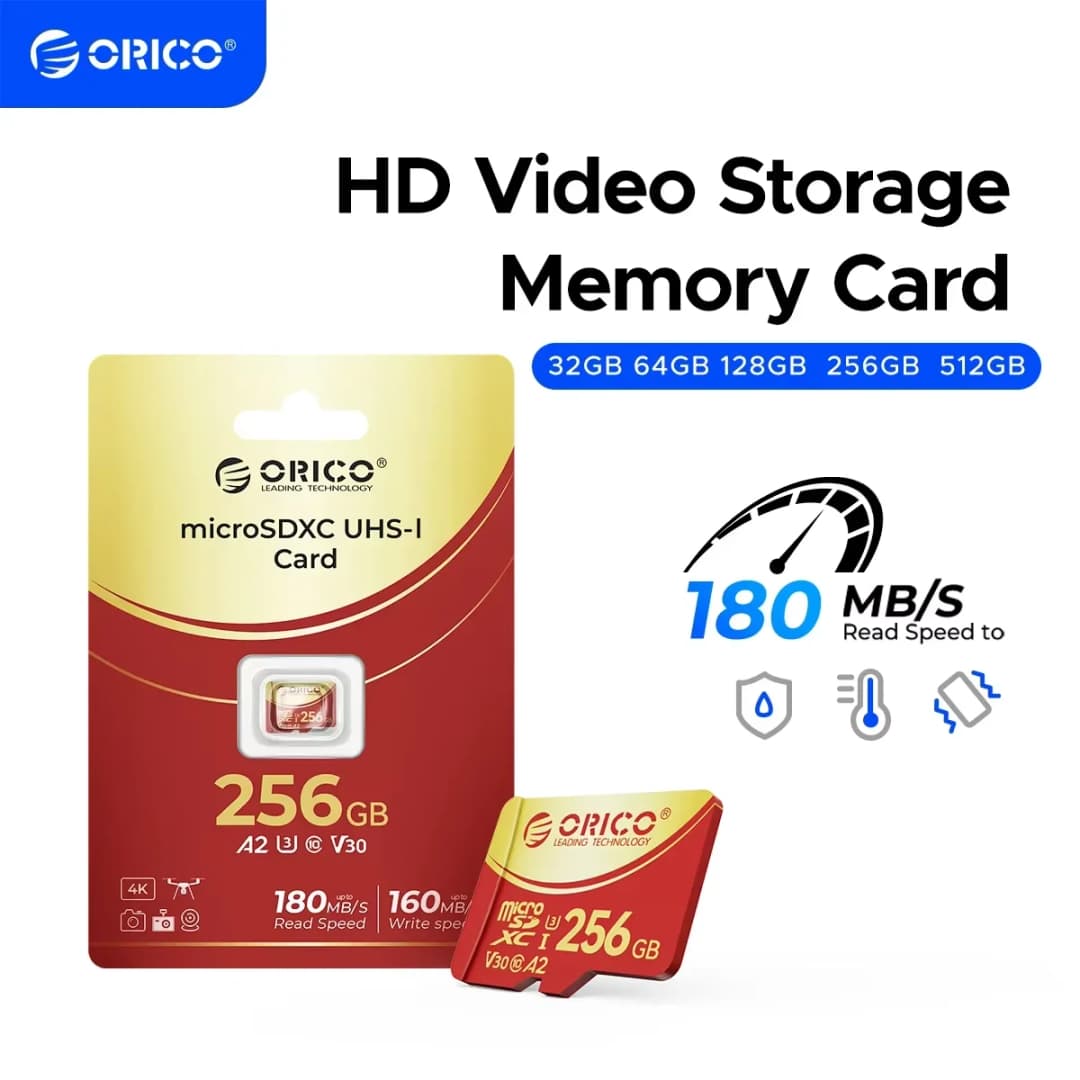 بطاقة ذاكرة ORICO 64GB microSDXC UHS-I، 180MB/s، تسجيل 4K UHD، U3، Class10، V30، A1، مايكرو إس دي لكاميرا الأكشن وكاميرا السيارة
