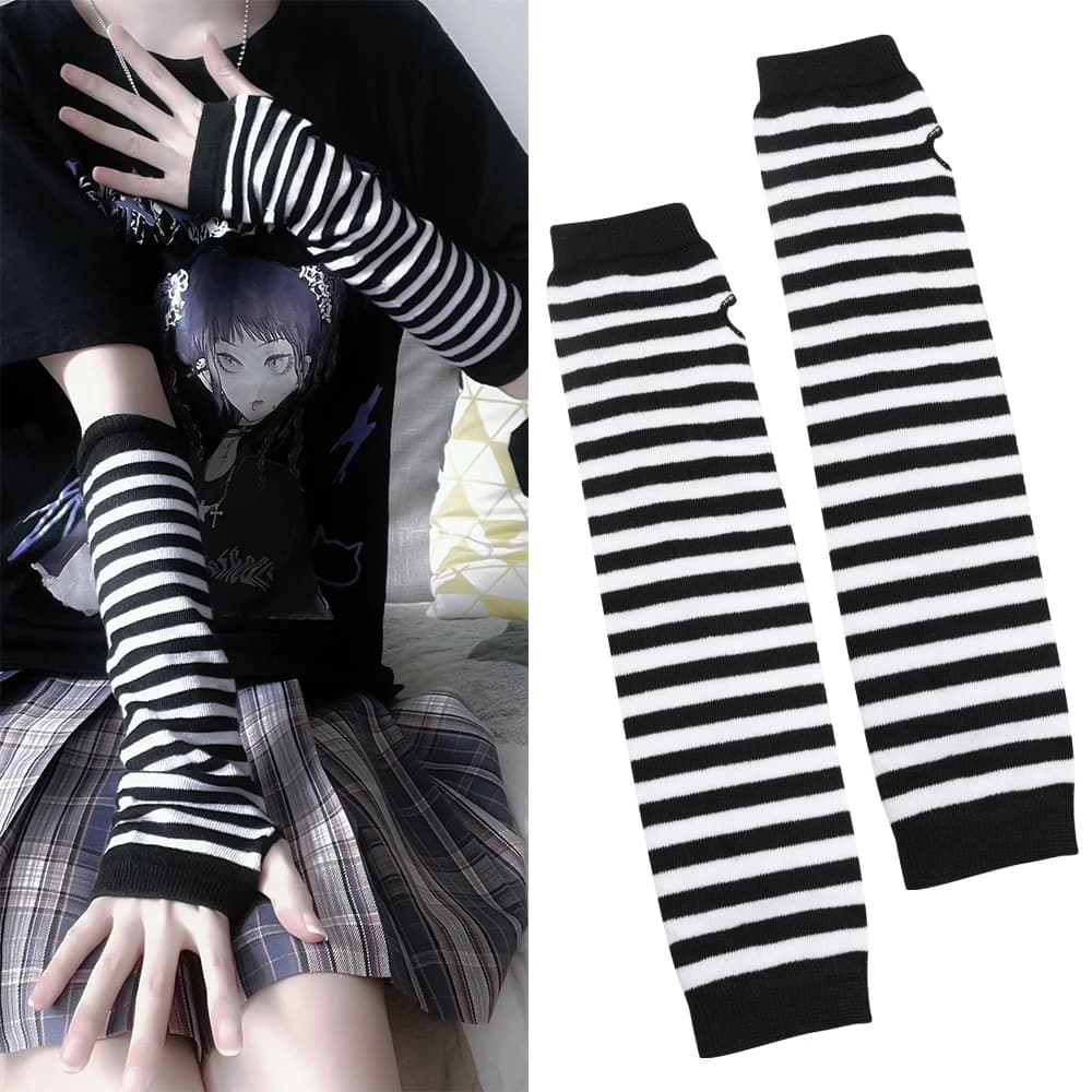 Y2K Gothic Lolita Fingerless Long Gloves JK Punk Hip-hop Winter Arm Cuff Warmer Mitten Cool Girls Unisex Gloves Outdoor Warmer - 4