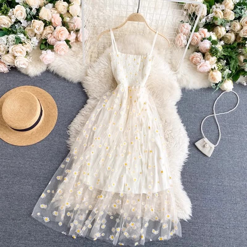 Women Dress 2026 New Summer Fashion Fairy Mesh Party Dress Korean Pop Floral Print Vacation Beach Dress Streetwear Sundress - 2