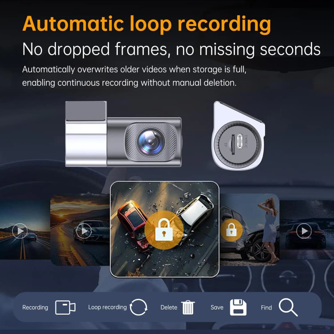 كاميرا داش كام 1080 بكسل مع رؤية ليلية كاميرا داش كام مخفية صغيرة على مدار 24 ساعة لمراقبة ركن السيارة وتسجيل مستشعر الجاذبية والتحكم في التطبيق - 6