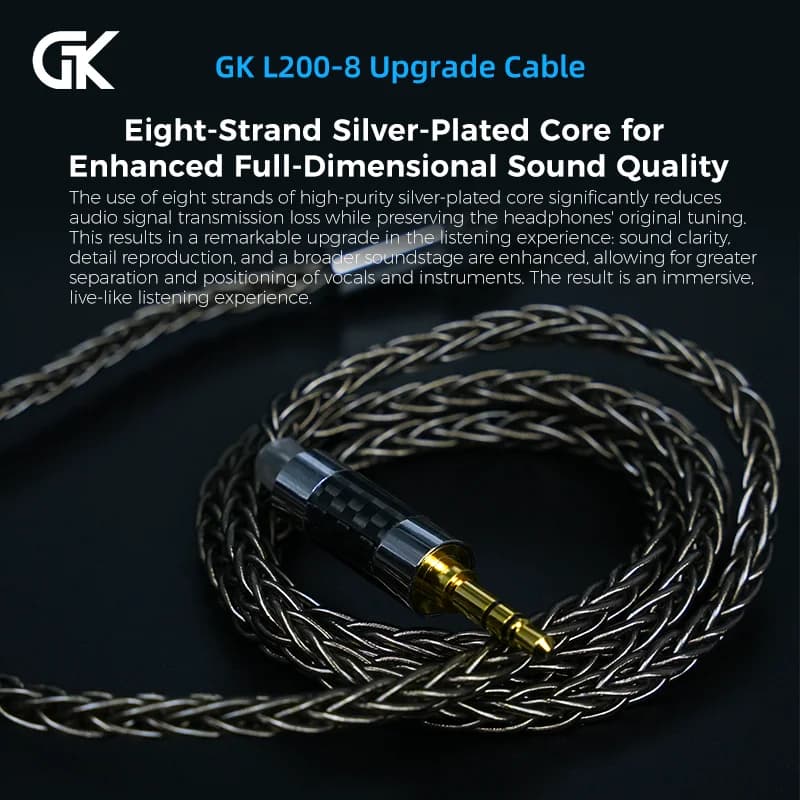 كابل ترقية GK L200-8 بثمانية خيوط ونواة مطلية بالفضة لجودة صوت محسنة بالكامل GK-KUNTEN GK-Streak - 2