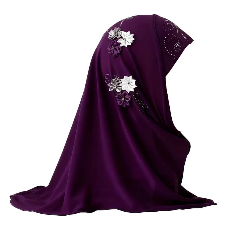 حجاب أطفال للبنات حجاب إسلامي فوري جاهز لارتداء شالات إسلامية عمامة مع أوشحة زهور غطاء رأس جيرسي (2-7 سنوات) - 6