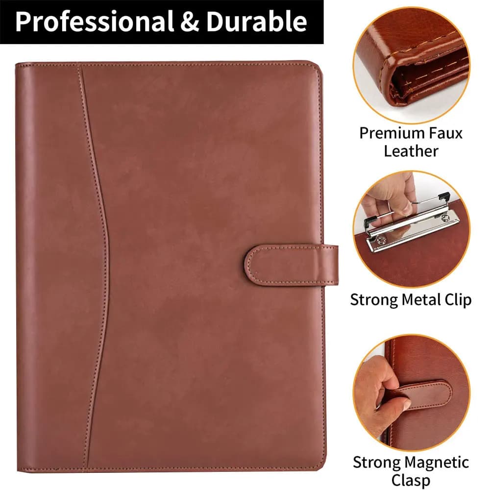 مجلد جلدي متعدد الوظائف A4 مع لوحة كتابة، يتضمن مفكرة مبطنة، يحمل بطاقات البنك وأغراض تخزين أخرى - 5