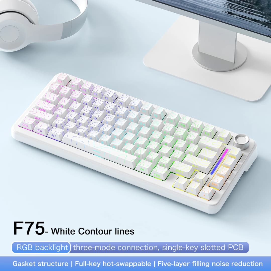 لوحة مفاتيح ألعاب 75% قابلة للتبديل السريع لاسلكية FREEWOL F75 لوحة مفاتيح ميكانيكية RGB مع أزرار معدنية طراز AULA F75، ثلاث أوضاع، 4000 مللي أمبير - 3