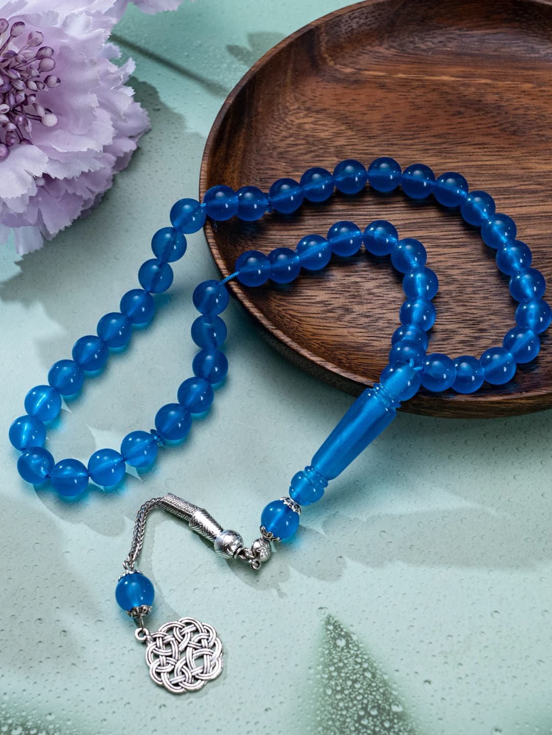 سوار عد الصلوات الإسلامي | 45 خرزة أكريليك | قلادة فضية دوارة بنقش عربي | أداة صلاة للجنسين - 6