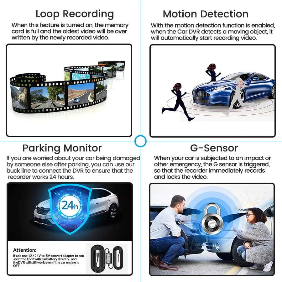 كاميرا سيارة 4.3 بوصة بدقة 1080P وشاشة IPS، مسجل قيادة بمرآة رؤية خلفية بعدسة مزدوجة، يدعم كاميرا الرؤية الخلفية والصندوق الأسود - 3