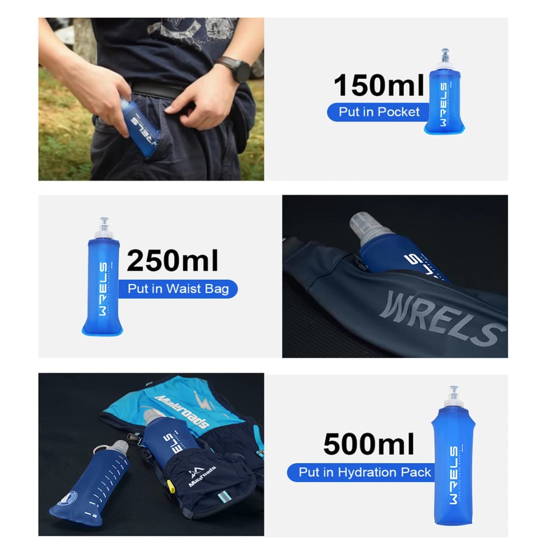 زجاجة مياه رياضية لركوب الدراجات، مقاومة للتسرب، دورق ناعم متين، تدفق عالي، خالية من مادة BPA، كوب ماء محمول قابل للطي من مادة البولي يوريثان للجري في الهواء الطلق - 3