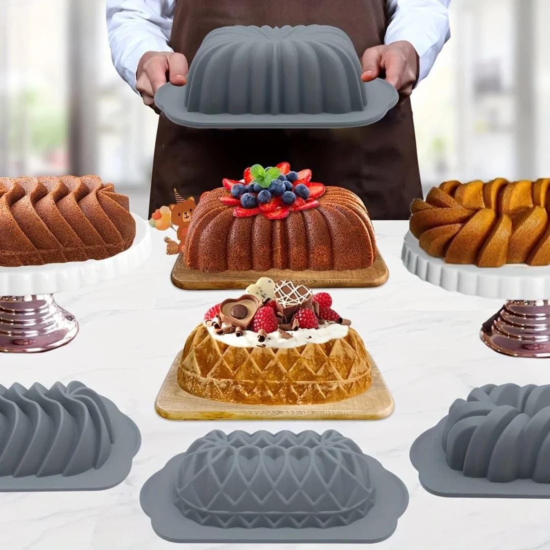 Silicone Bakeware Set Versatile Cake Molds Non-Stick Flower & Assorted Shapes Baking Pans Muffins Chocolates Moulds - 2