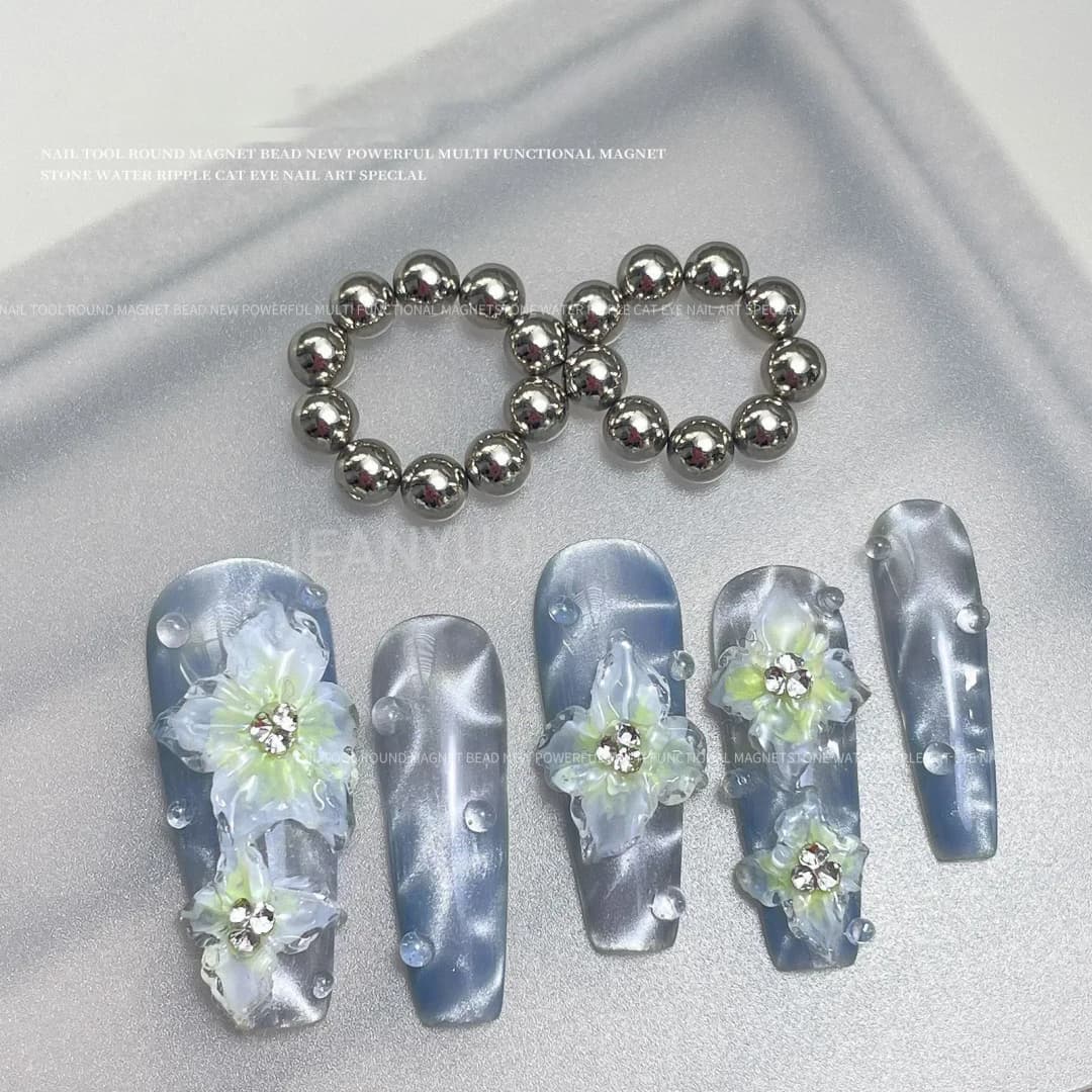 Magnetic Round Ball Nail Gel Polish 3D Strip Effect Manicure Art Tools Water Ripple Cat Eyes Magnet Beads Ocean Style 10/20PCS