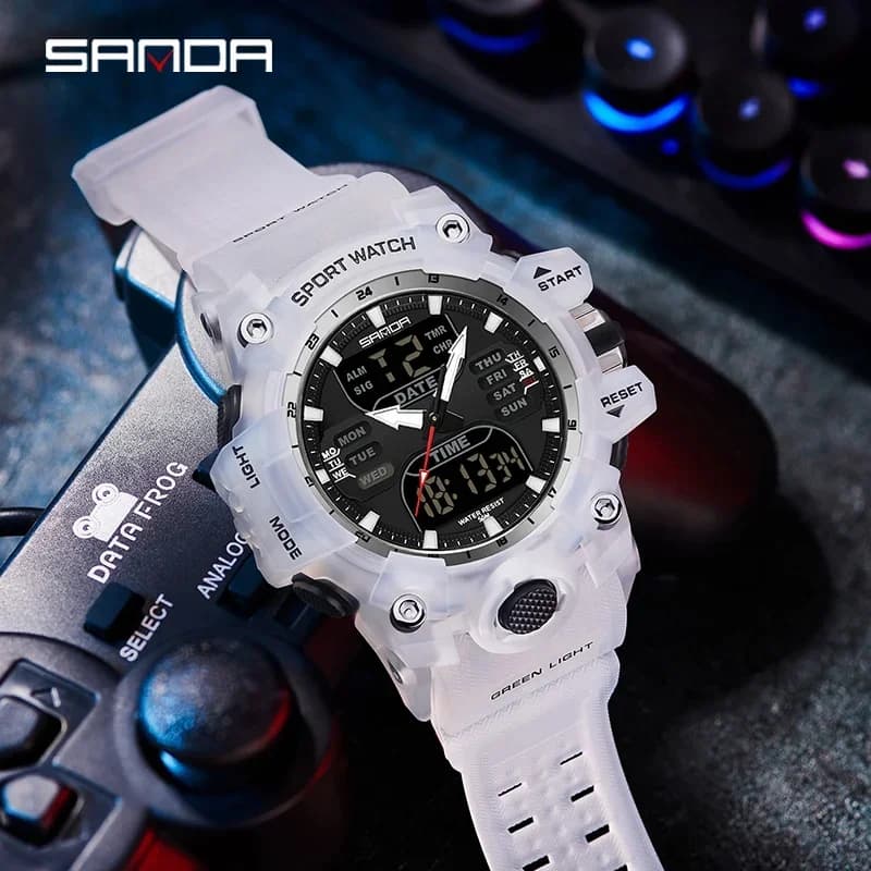 SANDA 6126 Military Man Alarm Stopwatch Quartz Wristwatch Male Digital Clock  Dual Display Men Watches Waterproof Sports Watch - 2