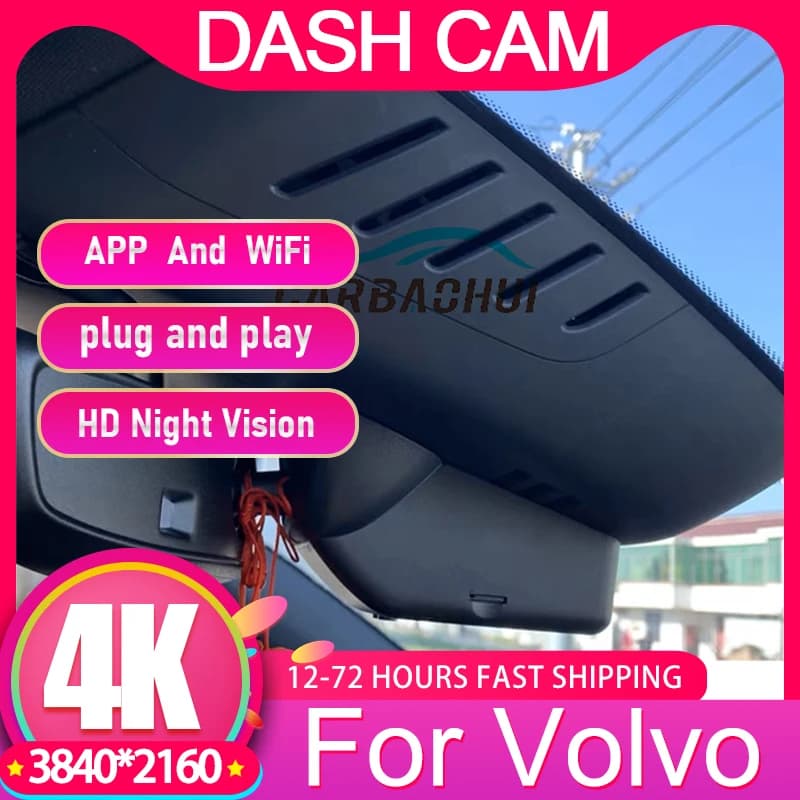 جهاز تسجيل فيديو رقمي للسيارات 4K UHD مع واي فاي، كاميرا داش سهلة التركيب لفولفو V40 V60 V90 S60 S90 XC40 XC60 XC90 C40 وPolestar 2