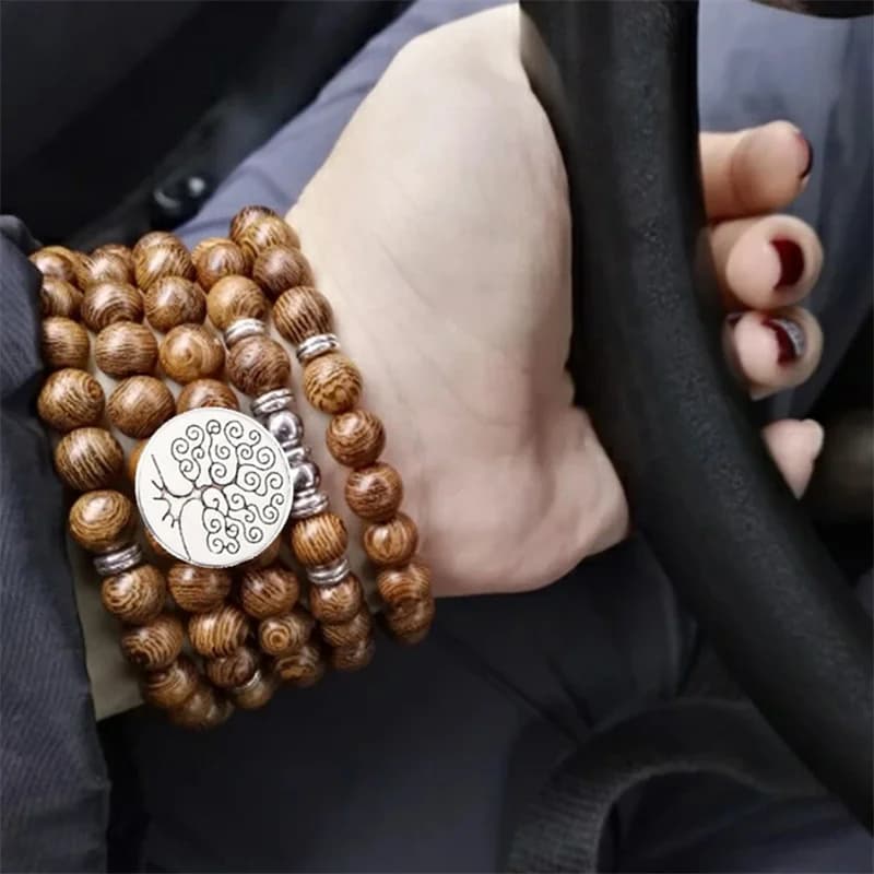 Top 108 Mala Buddhist Prayer Beads Natural Eaglewood Beads Bracelets Yoga Jewelry Wood Rosary Bracelet Life Tree Hanging Tag ﻿ - 3