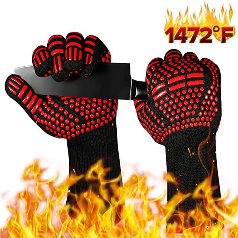 BBQ Microwave Oven Gloves High Temperature Resistance Barbecue Mitts 800 Degrees Fireproof Anti Heat Insulation Glove for Baking - 5