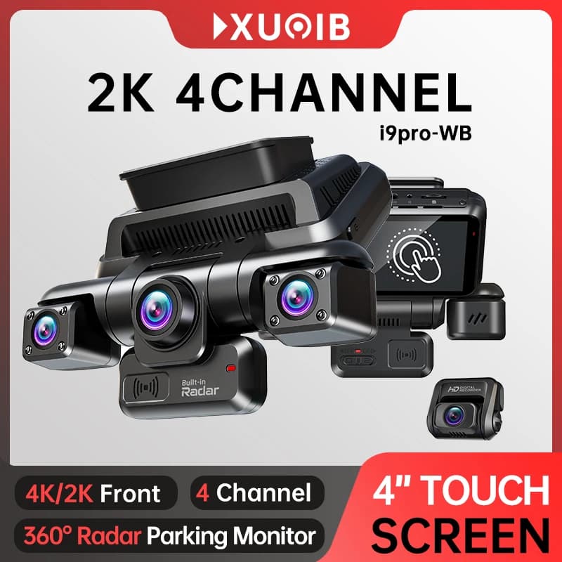 XUOIB I9pro-WB 4CH 360° Dash Cam 4'' Touch Screen 4K/2K Front for Car DVR Camera 24H Parking Mode GPS WiFi Recorder Night Vision