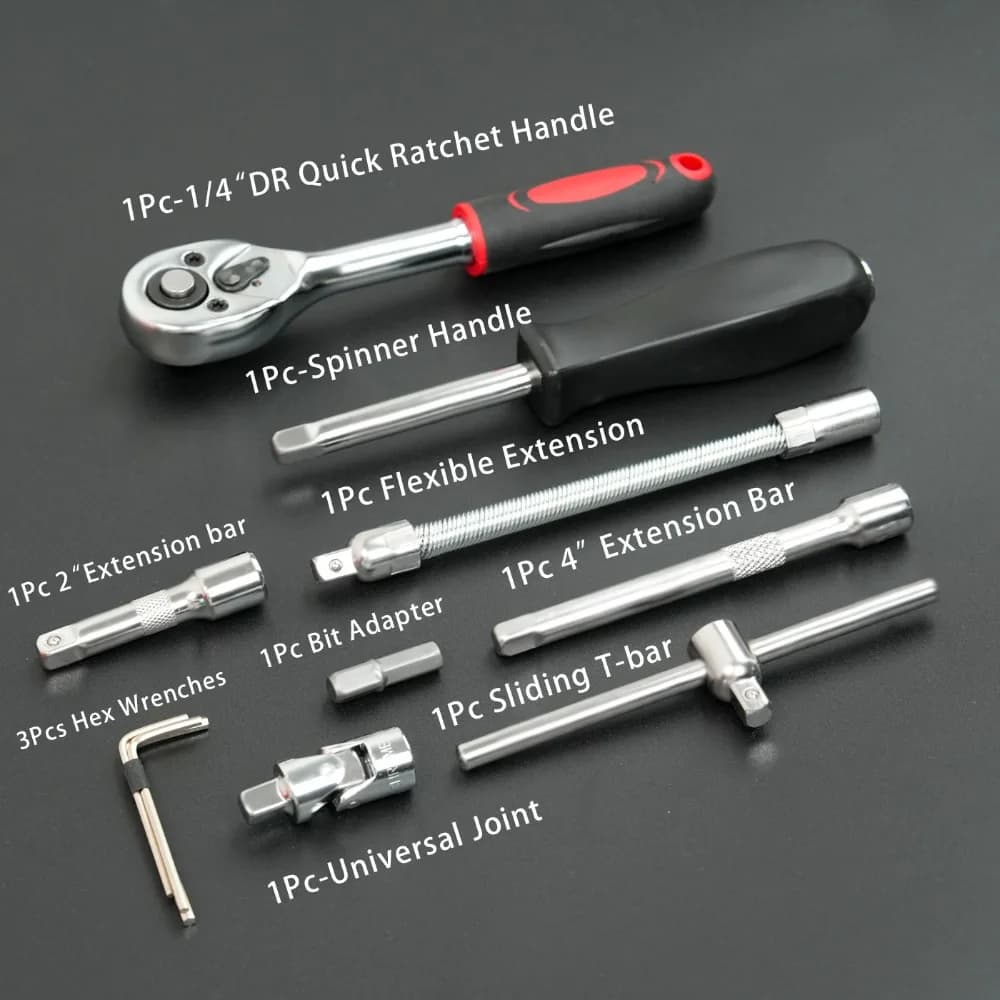 صندوق أدوات إصلاح السيارات الجديد 2025، 46 قطعة، يشمل مفتاح راتشيت ومقابس، مجموعة صيانة السيارات - 3