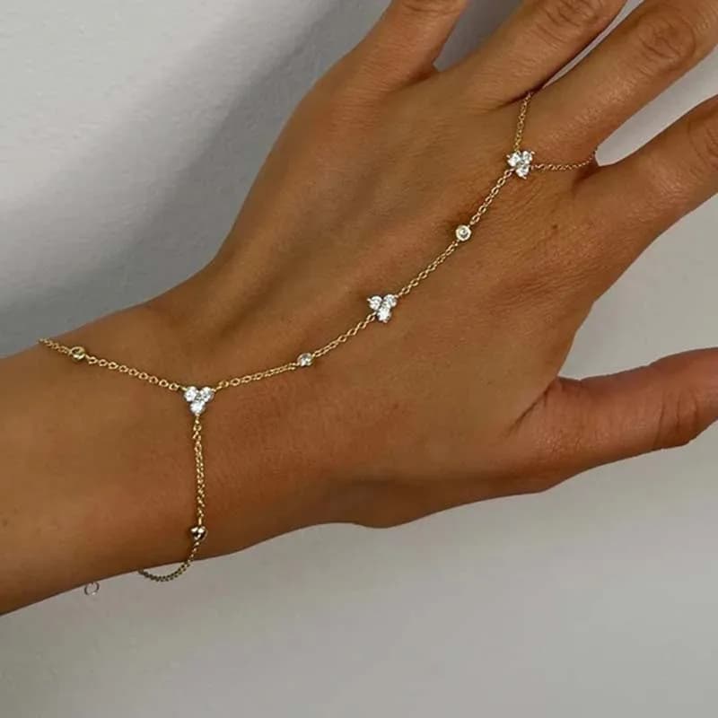 Luxury Metal Crystal Chain Finger Bracelet for Women Simple Gold Color Zircon Geometric Hand Chain Bracelet Wedding Jewelry Gift - 3