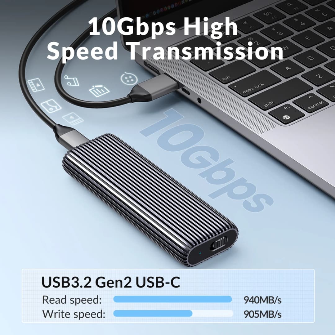 ORICO Tool Free Aluminum M2 NVMe SSD Enclosure 10Gbps PCIe Type C M.2 SSD Case NVMe M Key Solid State Drive Case Support UASP - 2