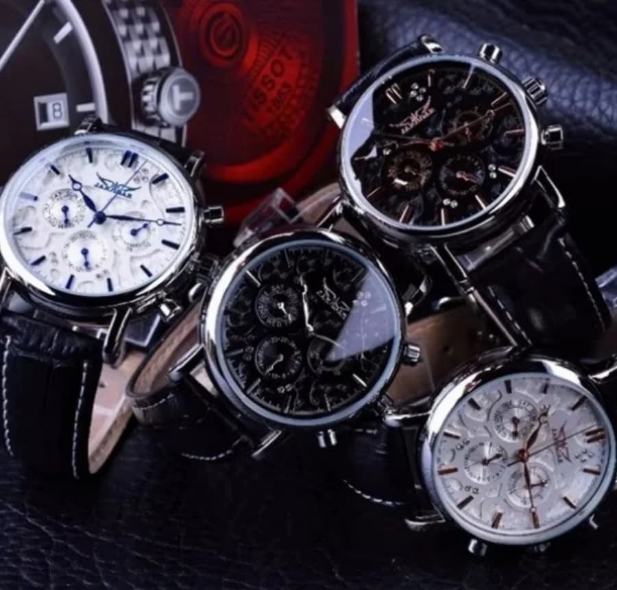 JARAGAR 348 ساعة ميكانيكية أوتوماتيكية عصرية للرجال، بحزام جلدي فاخر مقاوم للماء، ساعة رجال الأعمال كاجوال جديدة 2025 - 6